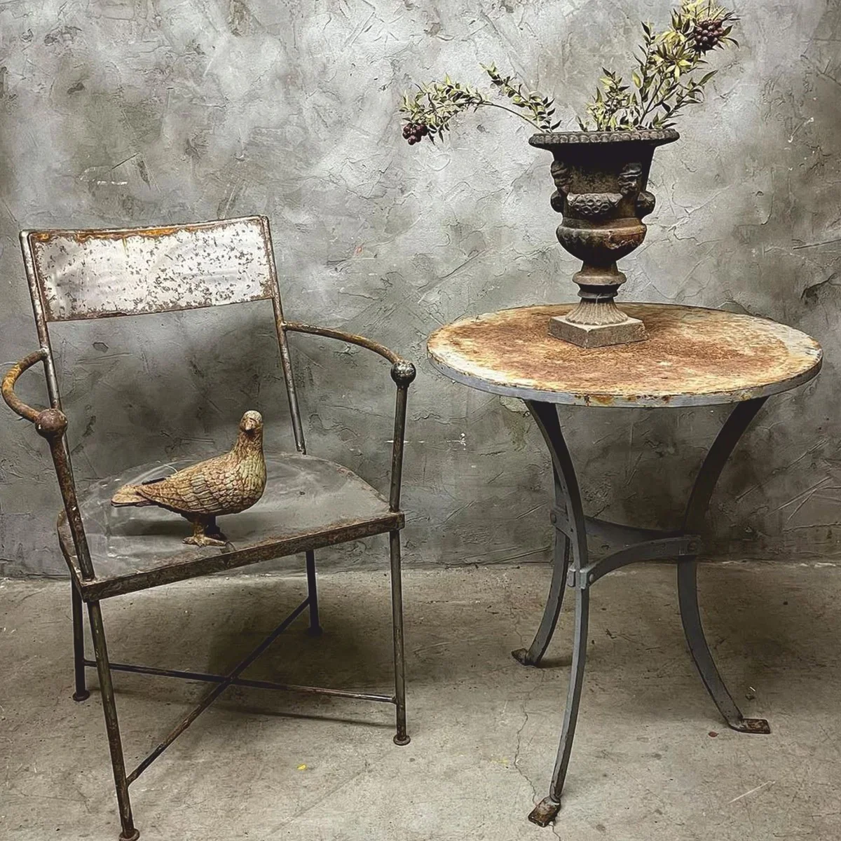 Casa Padrino Silla de Jard¨ªn Art Nouveau con Reposabrazos Plata Antigua / ¨®xido - Muebles de Jard¨ªn Nost¨¢lgicos