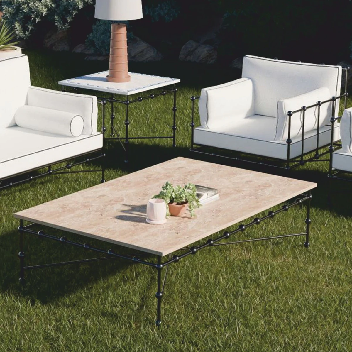 Casa Padrino sill¨®n de lujo de hierro forjado negro / blanco - Sill¨®n para hotel y jard¨ªn