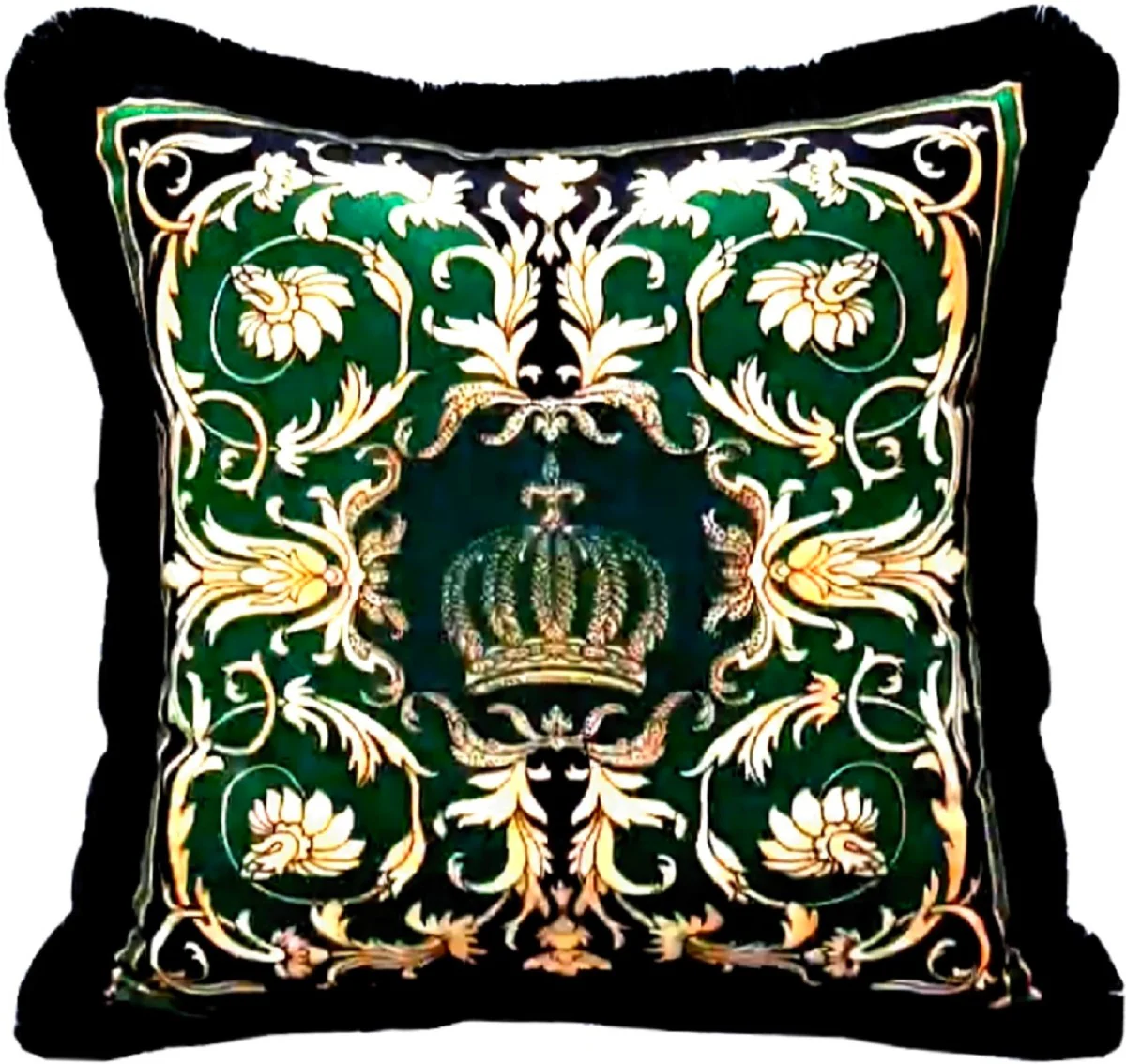 Harald Gl??ckler almohada decorativa de lujo Pomp??s de Casa Padrino verde / negro / oro 50 x 50 cm - Almohada Gl??ckler con Pedrer¨ªa