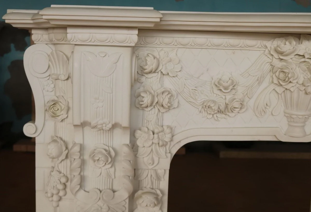 Casa Padrino marco de chimenea de m¨¢rmol barroco de lujo blanco 190 x A. 142 cm