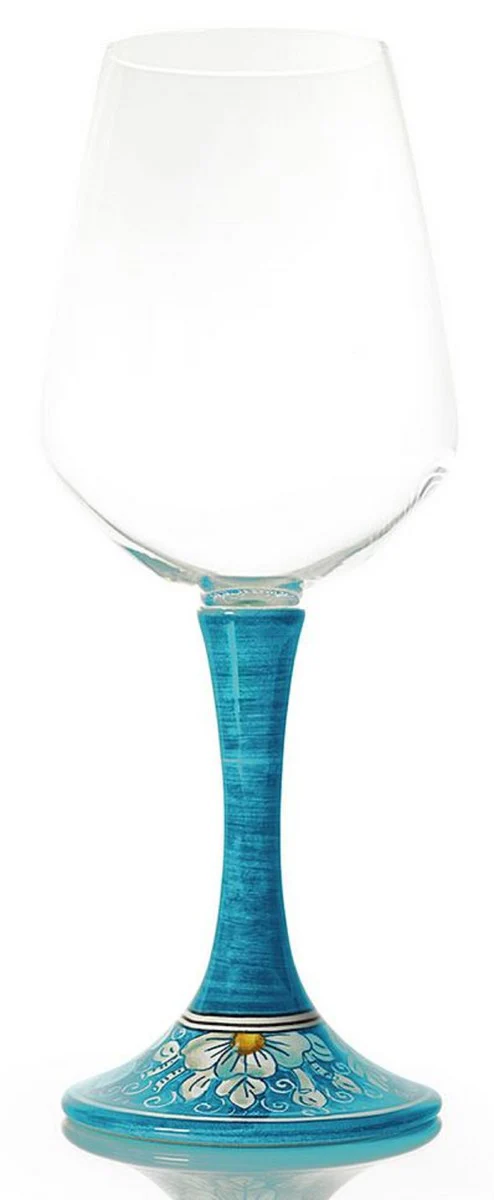 Casa Padrino conjunto de 6 copas de vino de lujo azul claro / multicolor A. 23,5 cm - Copas de vino hechas y pintadas a mano - Accesorios hoteles y restaurantes - Calidad de lujo - Hecho en Italia