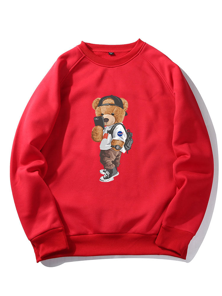 Selfie Bear Print Raglan Sleeve Sweatshirt