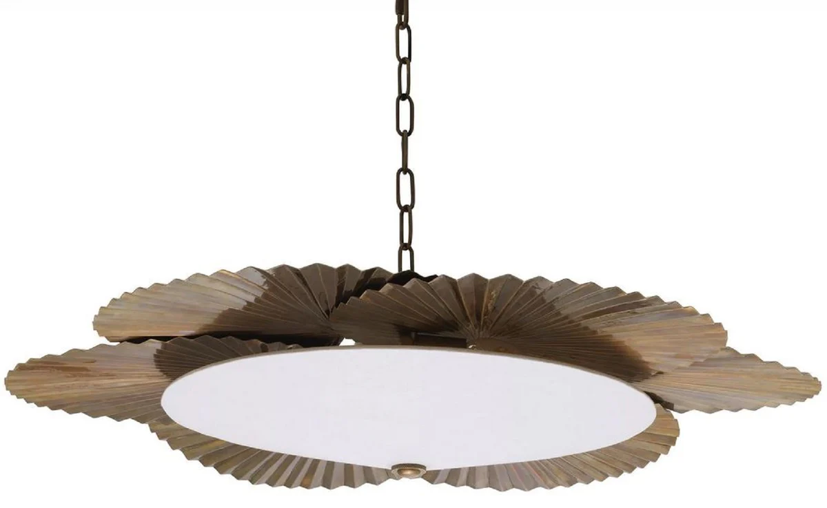 Casa Padrino Lámpara de Araña de Lujo Hojas de Palmera Latón Vintage / Blanco Ø 95 x A. 18 cm - Lámpara de Araña de Hotel & Restaurante - Colección de Lujo