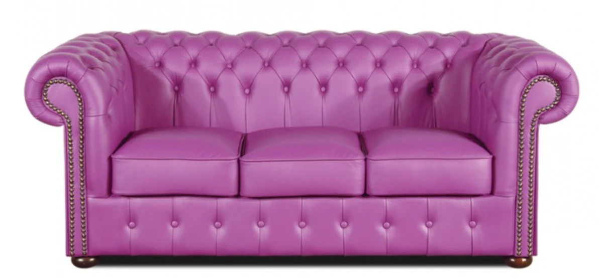 Casa Padrino sof¨¢ 3 plazas de cuero genuino violeta 200 x 90 x H. 78 cm - Muebles Chesterfield de Lujo