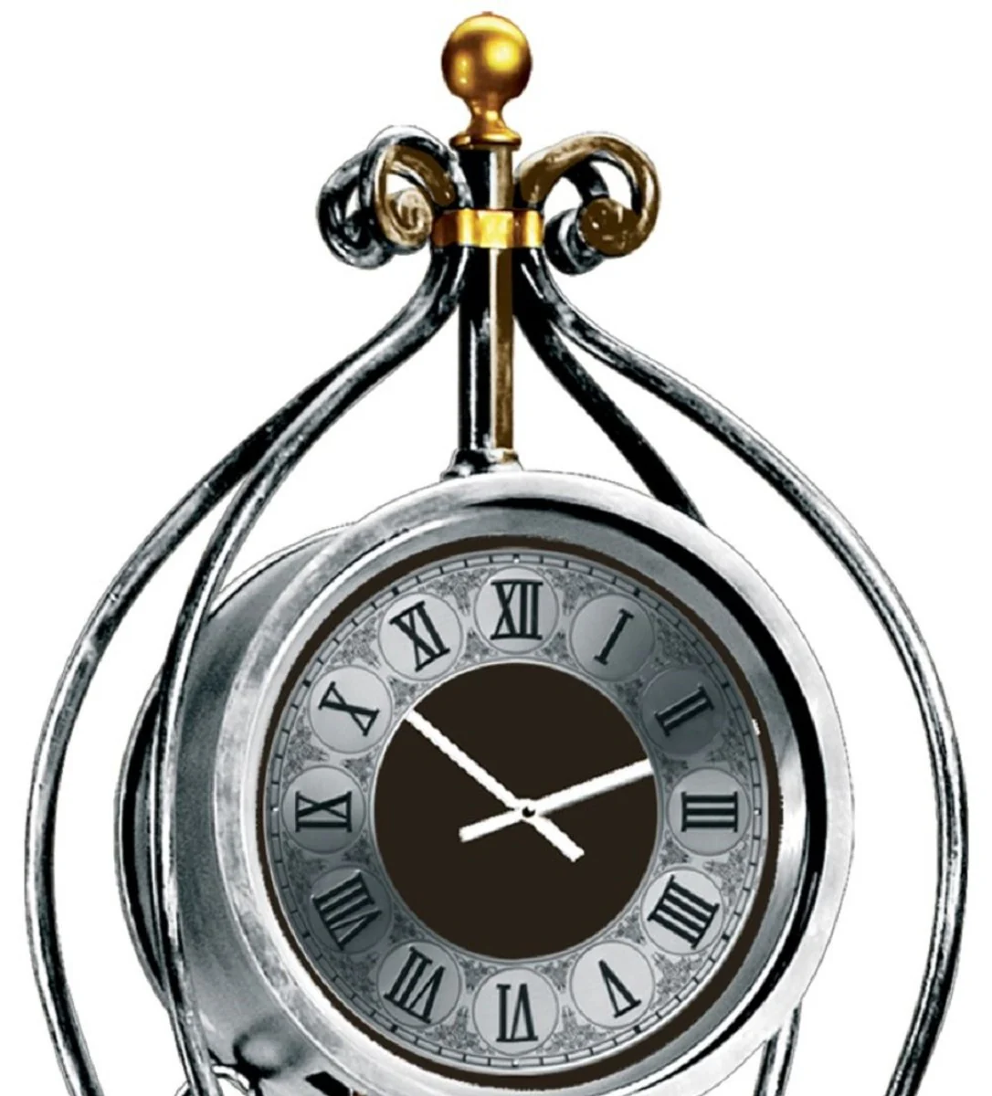 Casa Padrino reloj de abuelo barroco de lujo plata / oro - Magnífico reloj de péndulo de hierro forjado de estilo barroco - Interior barroco - Relojes de pie barrocos - Hecho en Italia