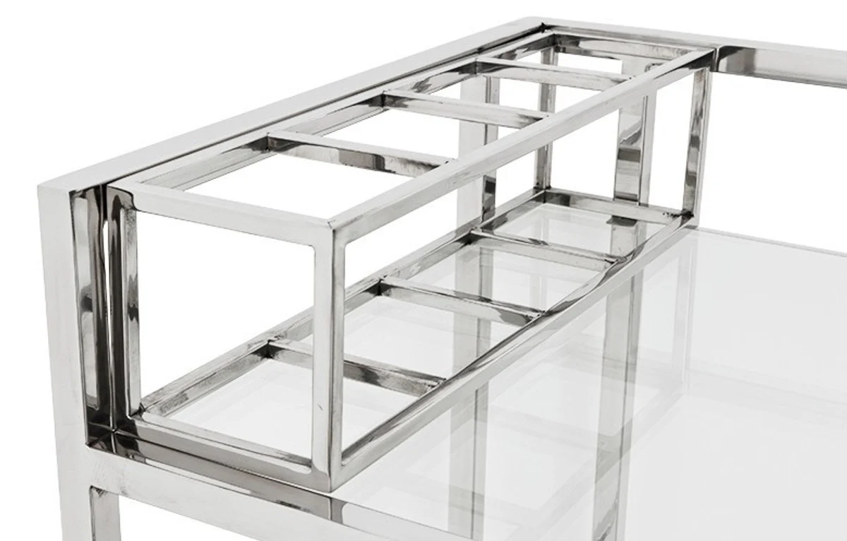 Casa Padrino Luxury Bar Trolley Trolley made of stainless steel and glass 80 x 48 x H. 77 cm - Luxury Hotel & Restaurant Furniture