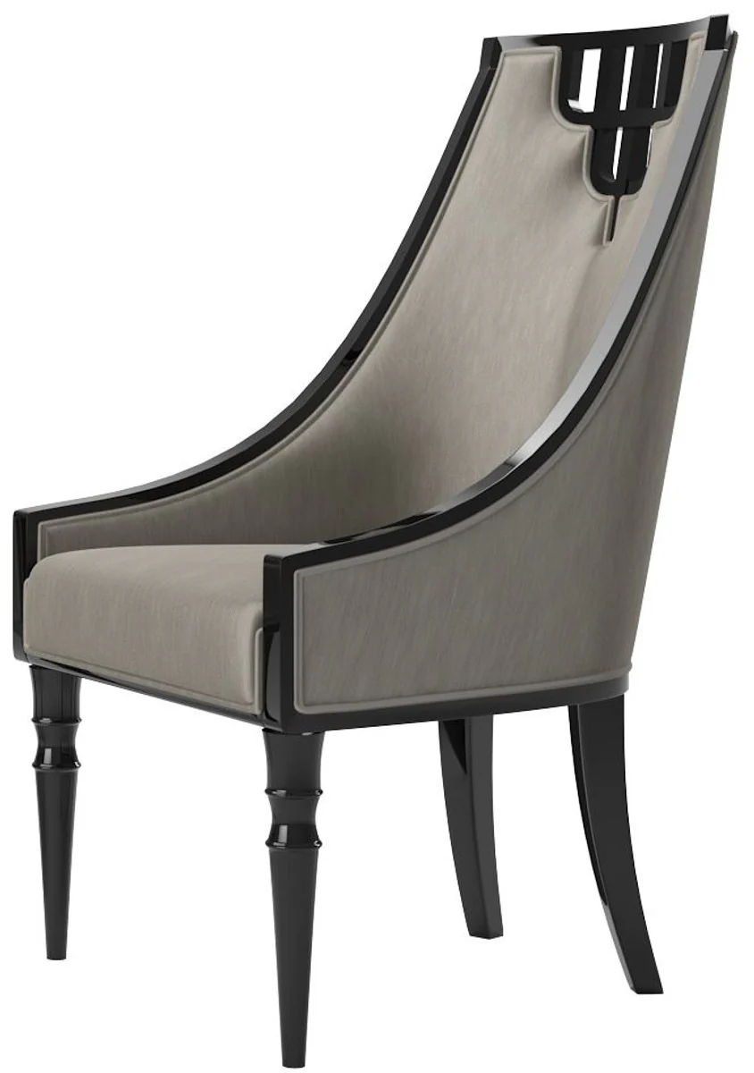 Casa Padrino conjunto de comedor Art Deco de lujo gris / negro / plata - 1 Mesa de Comedor y 6 Sillas de Comedor - Muebles de Comedor Art Deco - Calidad de Lujo