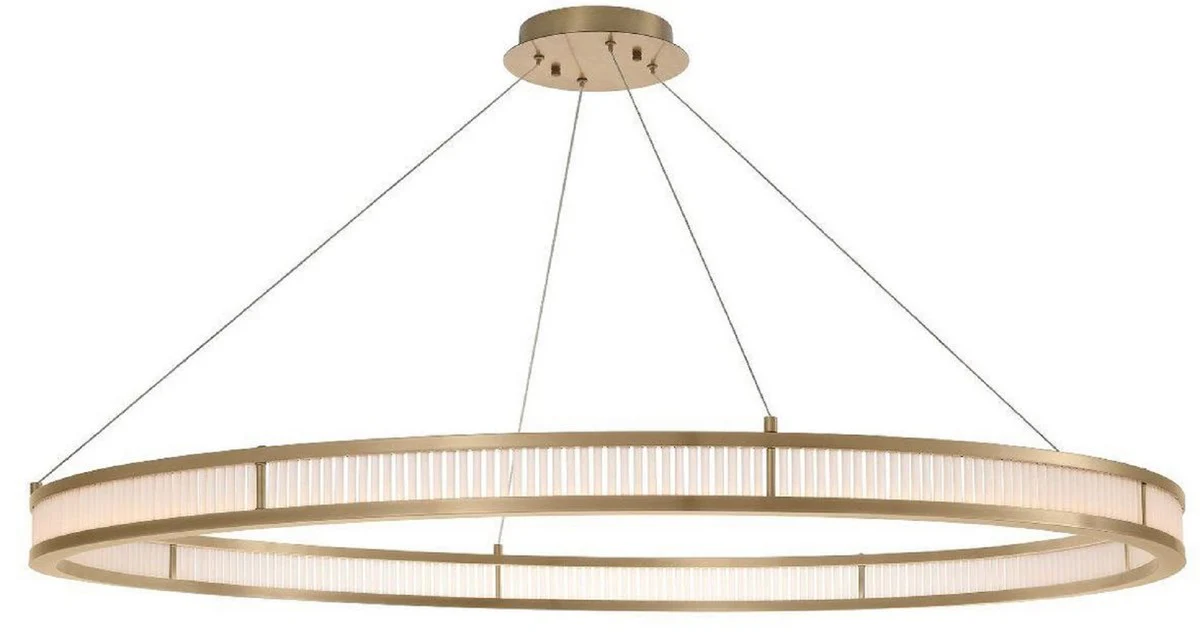 Casa Padrino lámpara de araña LED de lujo latón antiguo / blanco Ø 139 cm - Lámpara de araña redonda moderna - Lámpara de Araña de Salón - Lámpara de Araña de Hotel