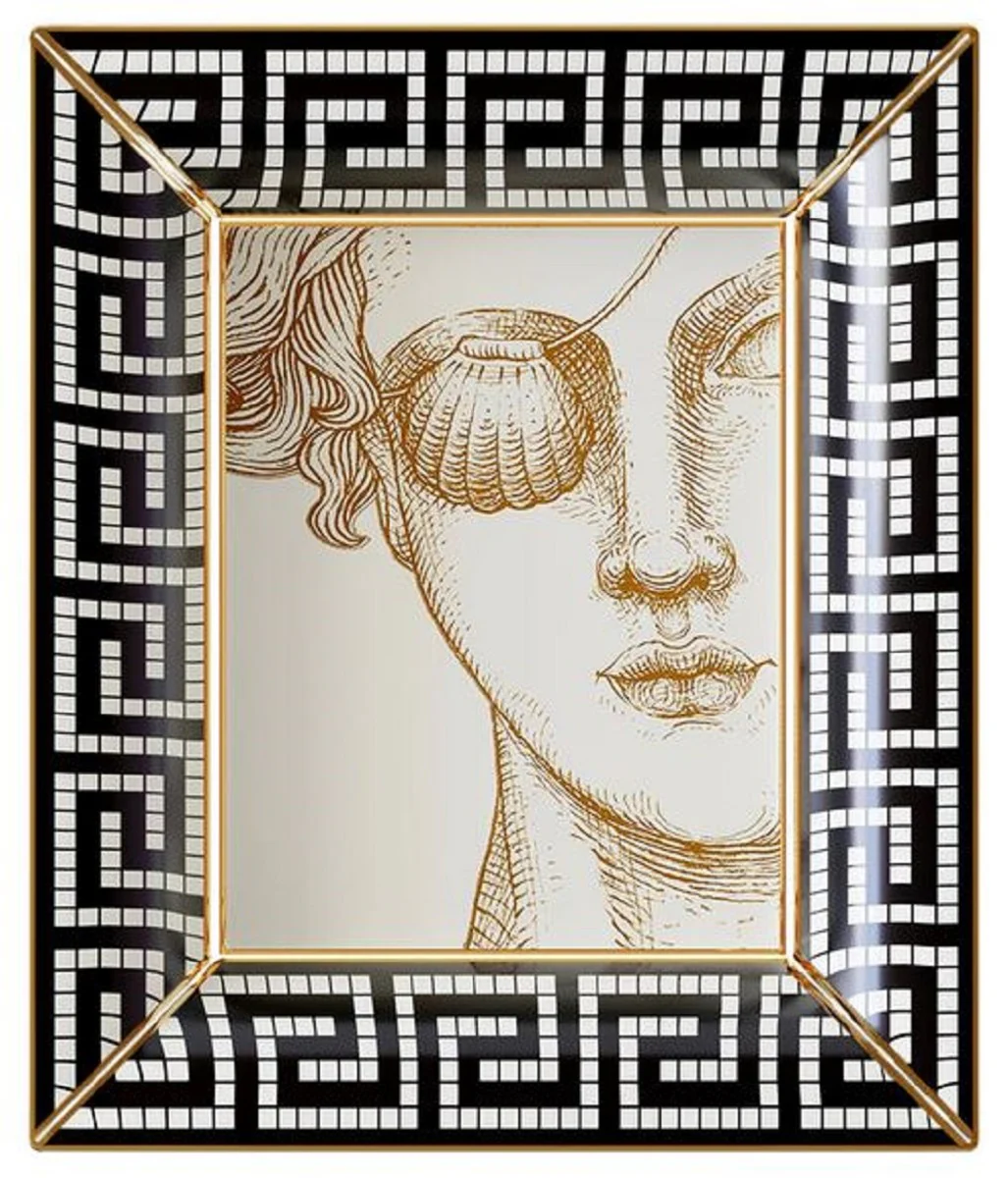 Casa Padrino cuenco decorativo de lujo mujer con parche en el ojo blanco / negro / oro 20,5 x 17,5 x A. 13,5 cm - Cuenco de porcelana pintada a mano - Calidad de lujo - Hecho en Italia