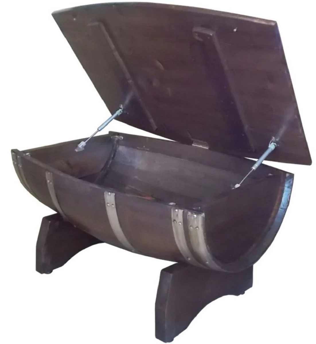 Casa Padrino mesa de centro de barril de lujo marr¨®n / plata 100 x 86 x A. 55 cm - Mesa de barril de vino de madera maciza con tablero plegable - Muebles de Terrazas de Jard¨ªn de Gastronom¨ªa