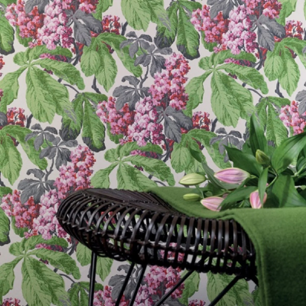 Casa Padrino papel pintado no tejido barroco con motivo florales crema / verde / gris / rosa / púrpura 10,05 x 0,52 m - Accesorios de Decoración