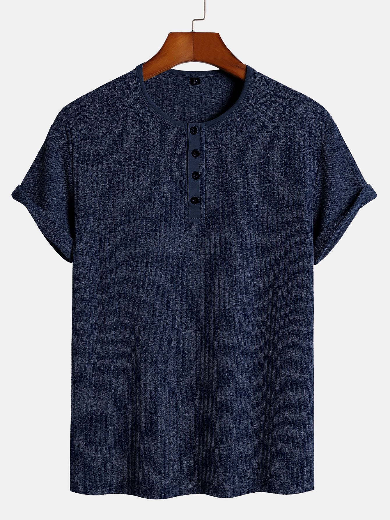 Muscle Fit Ribbed Henley Shirt