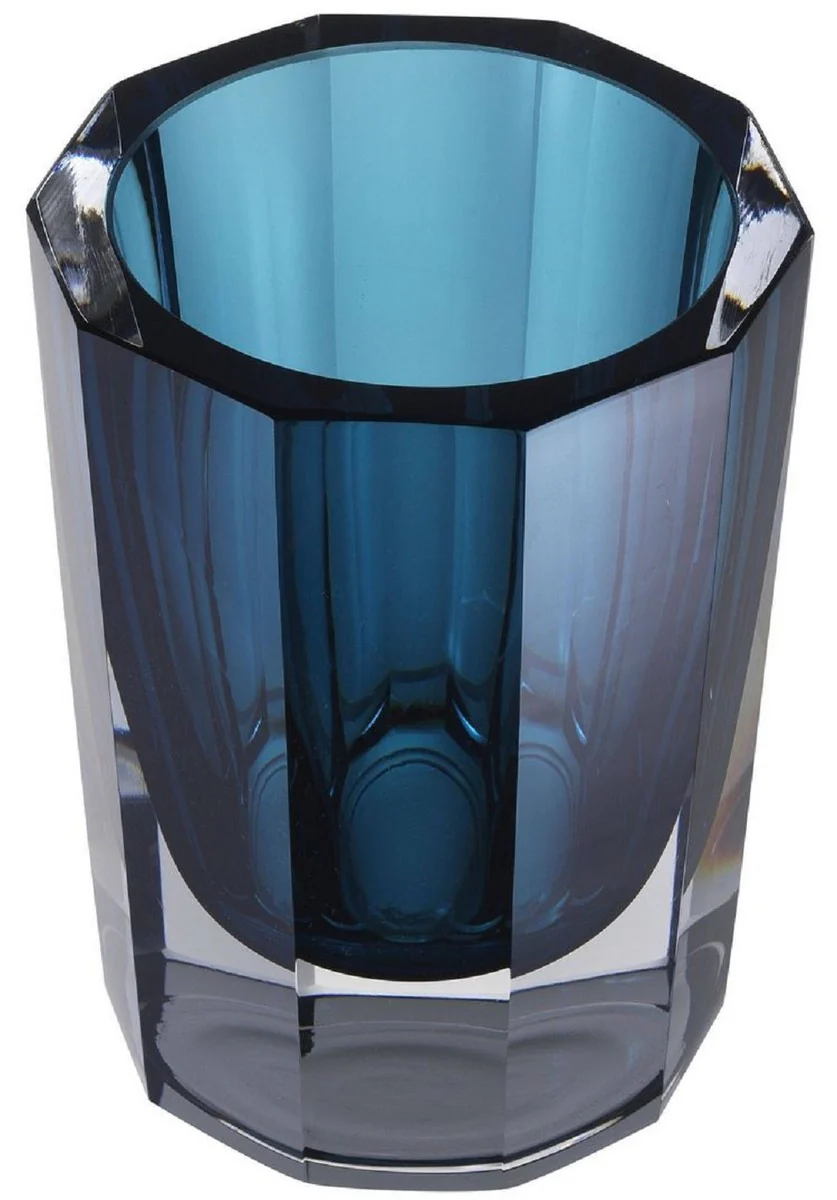 Casa Padrino florero de vidrio decorativo de lujo azul Ø 11 x A. 15 cm - Elegante jarrón de flores octogonal hecho a mano - Accesorios Decorativos