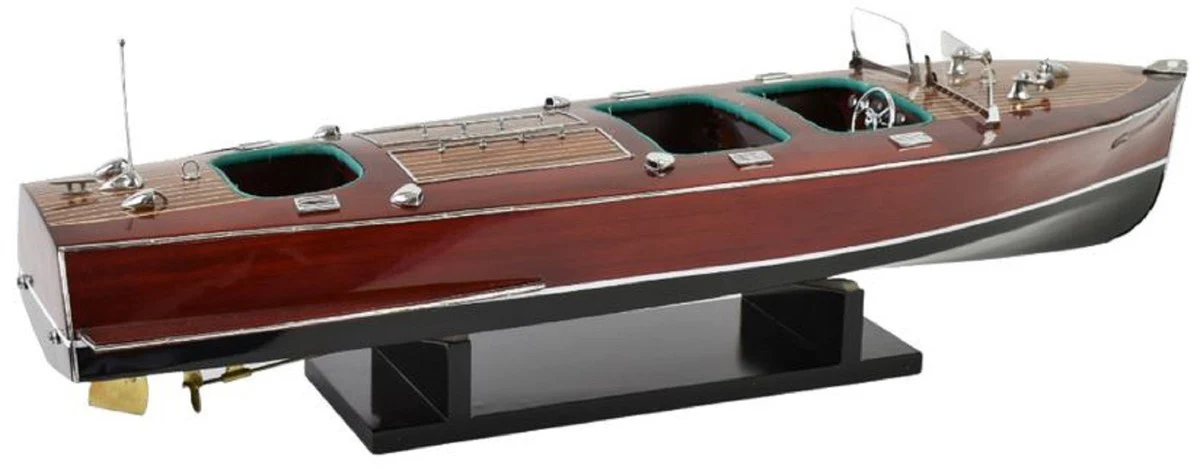 Casa Padrino lancha rápida de lujo Chris Craft con soporte de madera maciza marrón / negro 81 x 23 x A. 23 cm - Barco decorativo hecho a mano - Barco de madera - Modelo de barco - Barco de carreras