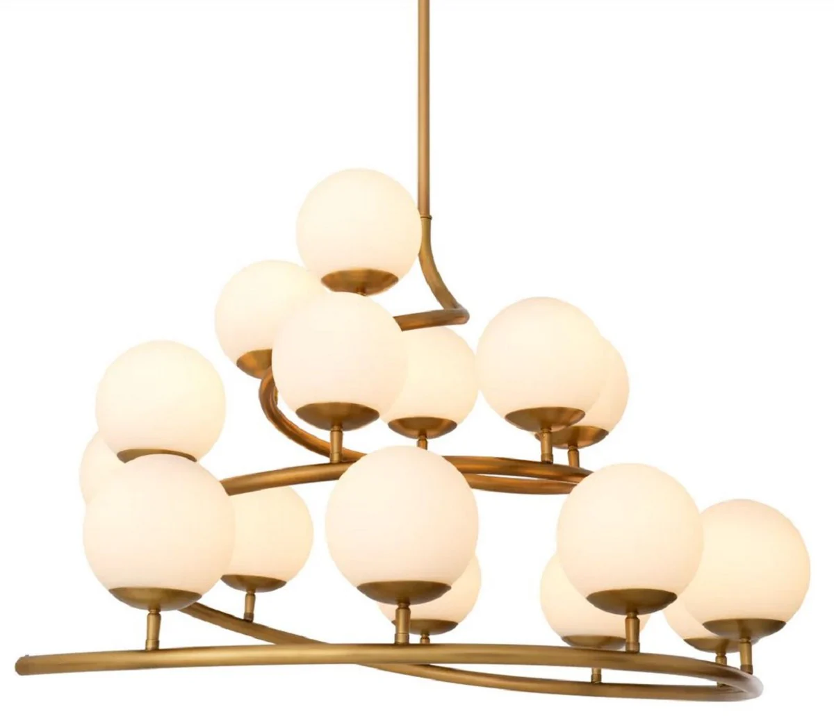 Casa Padrino lámpara de araña de lujo latón antiguo / blanco 105 x 95 x A. 52 cm - Lámpara de araña de salón con pantallas redondas de vidrio - Lámpara de araña de hotel y de restaurante
