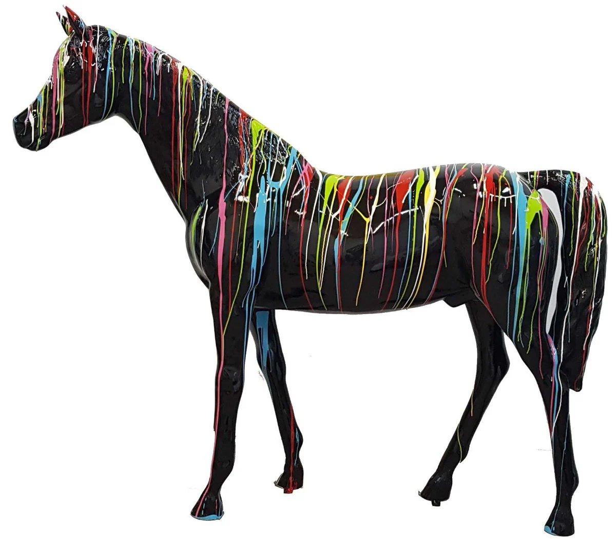 Casa Padrino decoración de diseño caballo negro / multicolor 220 x A. 190 cm - Figura decoracion enorme - Figura animal de tamaño natural - Escultura Decoracion Jardin