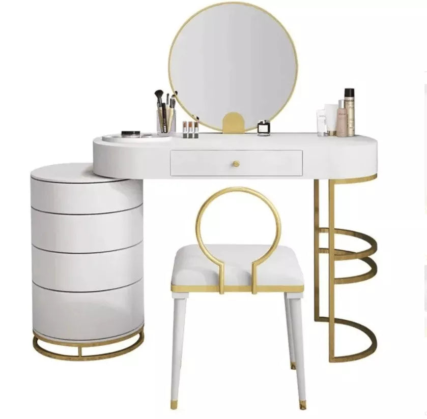 Makeup Vanity Dressing Table With Swivel Cabinet Mirror & Stool Included