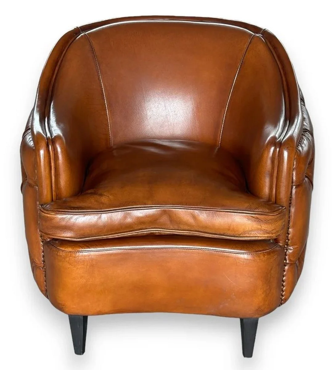 Casa Padrino sill¨®n de cuero Chesterfield de lujo marr¨®n claro / negro - Muebles de sal¨®n de cuero genuino