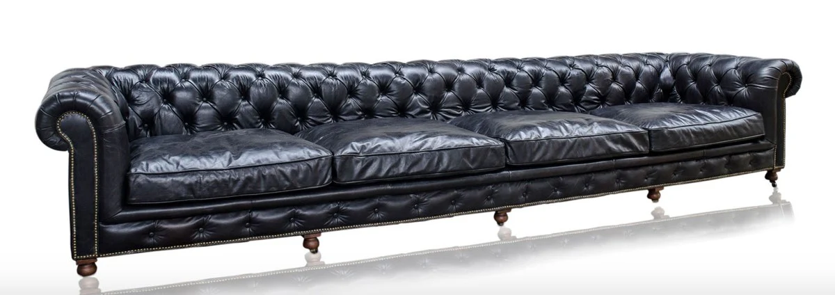 Casa Padrino sof¨¢ de 6 plazas de lujo negro 410 x 120 x H. 77 cm - Muebles Chesterfield