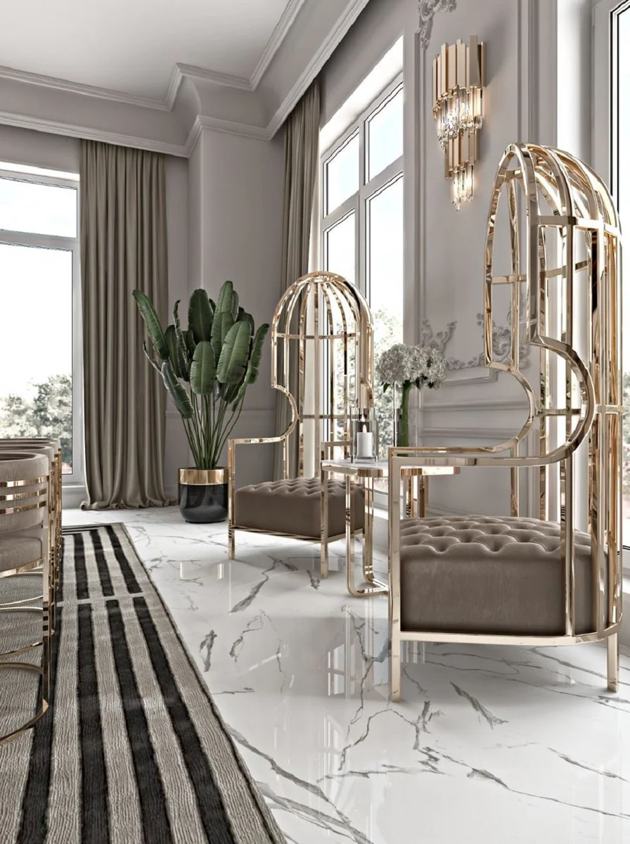 Casa Padrino sill¨®n de lujo gris / oro 78 x 78 x A. 156 cm - Sill¨®n de sal¨®n - Sill¨®n de hotel - Muebles de sal¨®n - Muebles de hotel - Muebles de lujo