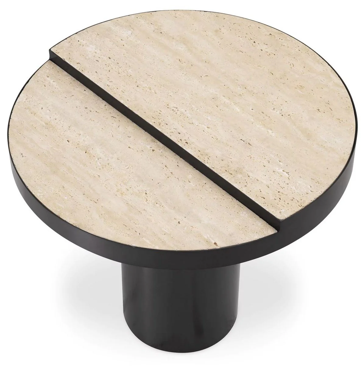 Casa Padrino mesa auxiliar de lujo bronce / beige ? 55 x A. 47 cm - Mesa redonda de acero inoxidable con 2 tableros de travertino - Muebles de sal¨®n - Muebles de lujo - Interiores de lujo