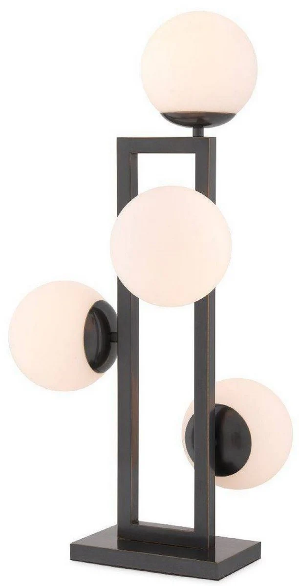 Casa Padrino lámpara de mesa de lujo bronce / blanco 35 x 37,5 x A. 65,5 cm - Elegante lámpara de escritorio con pantallas redondas de vidrio - Luces de Lujo