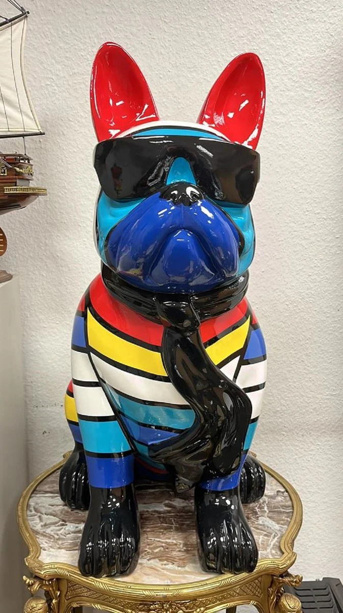 Casa Padrino escultura decorativa XXL de lujo perro bulldog multicolor / negro A. 80 cm - Figura decorativa grande - Figura decorativa XXL