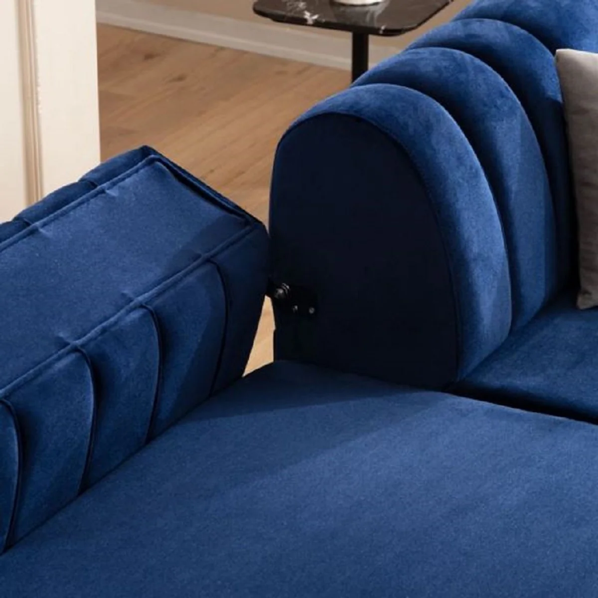 Casa Padrino sof¨¢ esquinero de lujo con respaldos ajustables azul / marr¨®n / plata 320 x 180 x A. 80 cm - Sof¨¢ de sal¨®n - Muebles de sal¨®n - Muebles de lujo