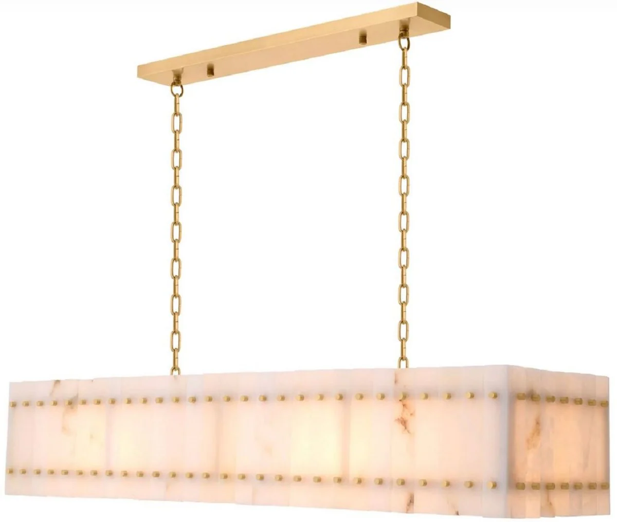 Casa Padrino lámpara de araña de lujo latón antiguo / alabastro 140,5 x 39 x A. 27 cm - Lámpara de araña rectangular de metal con pantalla de alabastro - Calidad de lujo - Muebles de lujo