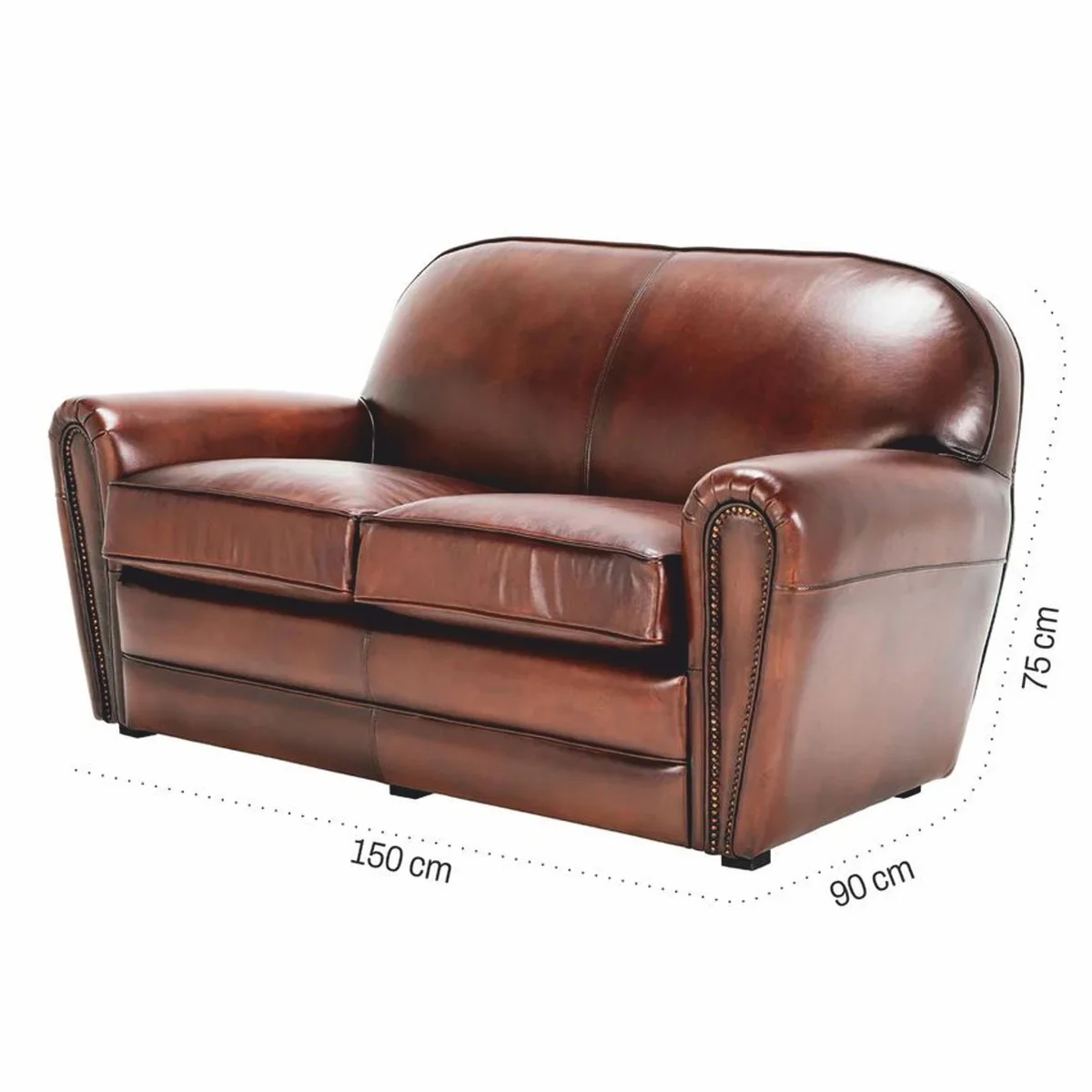 Casa Padrino sof¨¢ de cuero de lujo marr¨®n / negro 150 cm - Muebles de cuero genuino