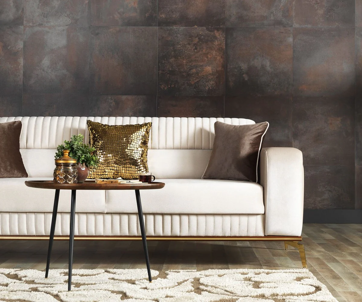 Casa Padrino sof¨¢ cama de lujo crema / marr¨®n / oro 225 x 92 x A. 83 cm - Sof¨¢ de sal¨®n con 3 almohadas - Muebles de sal¨®n de lujo