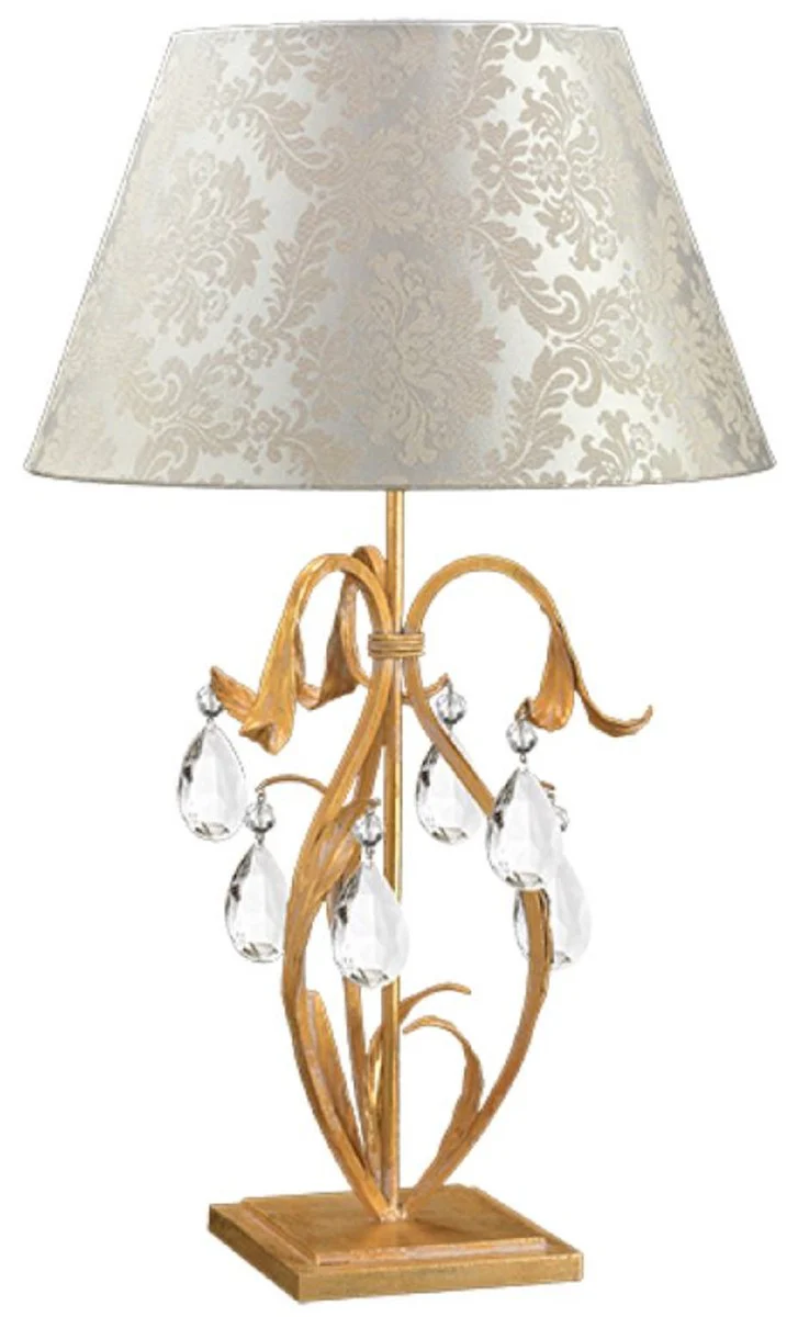 Casa Padrino lámpara de mesa de cristal barroco de lujo oro / blanco / plata Ø 40 x A. 67 cm - Magnífica lámpara de escritorio estilo barroco con cristal de bohemia - Hecho en Italia