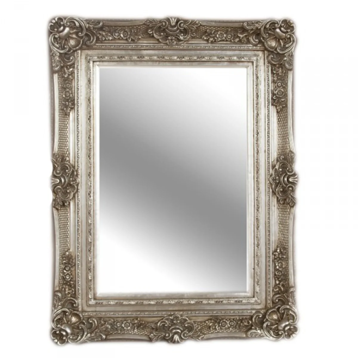 Casa Padrino Baroque Wall Mirror Silver Antique Look height 121 cm, width 90 cm - Edel & Sumptuously