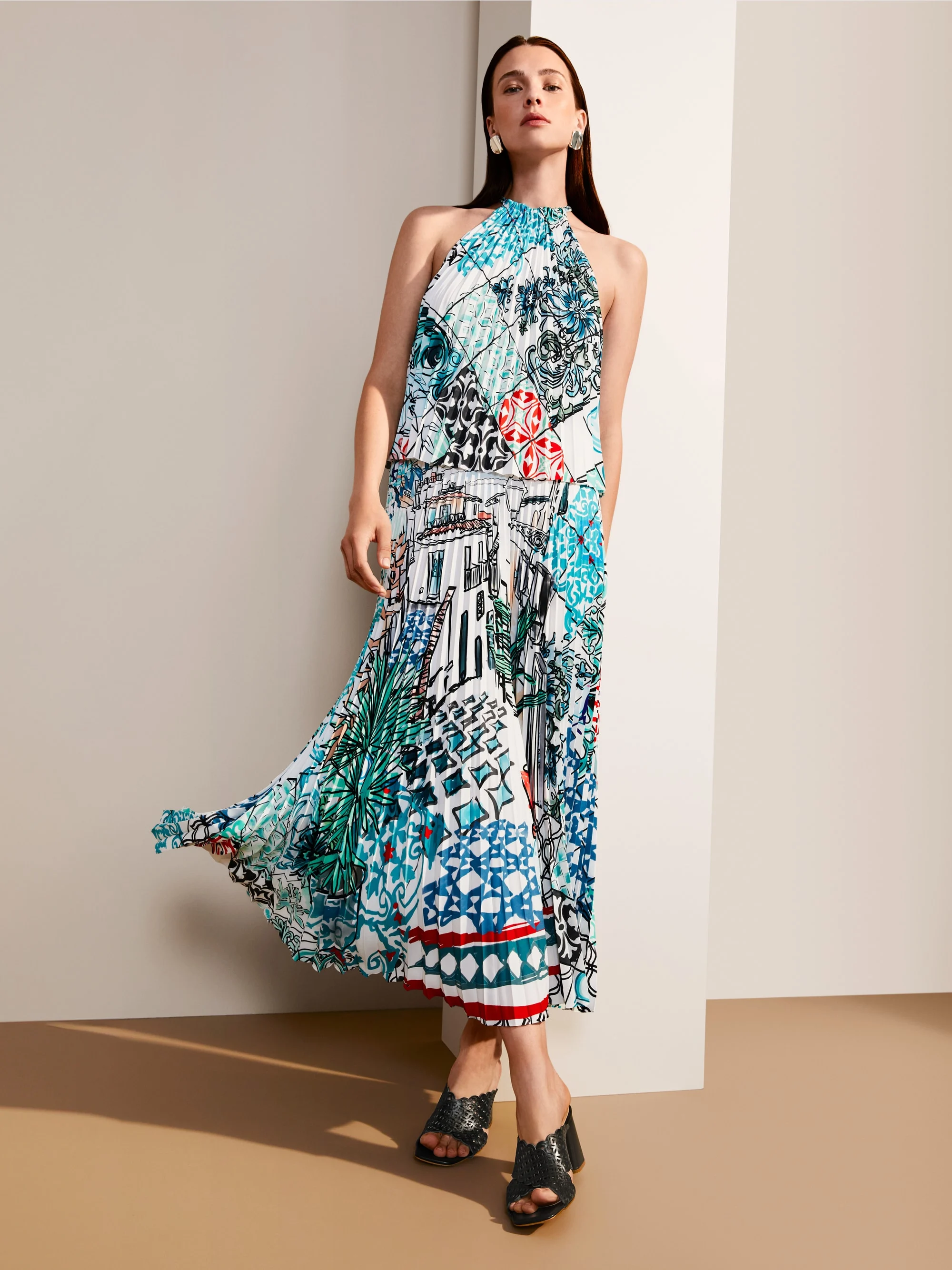 Marc-Cain Pleated midi skirt with print