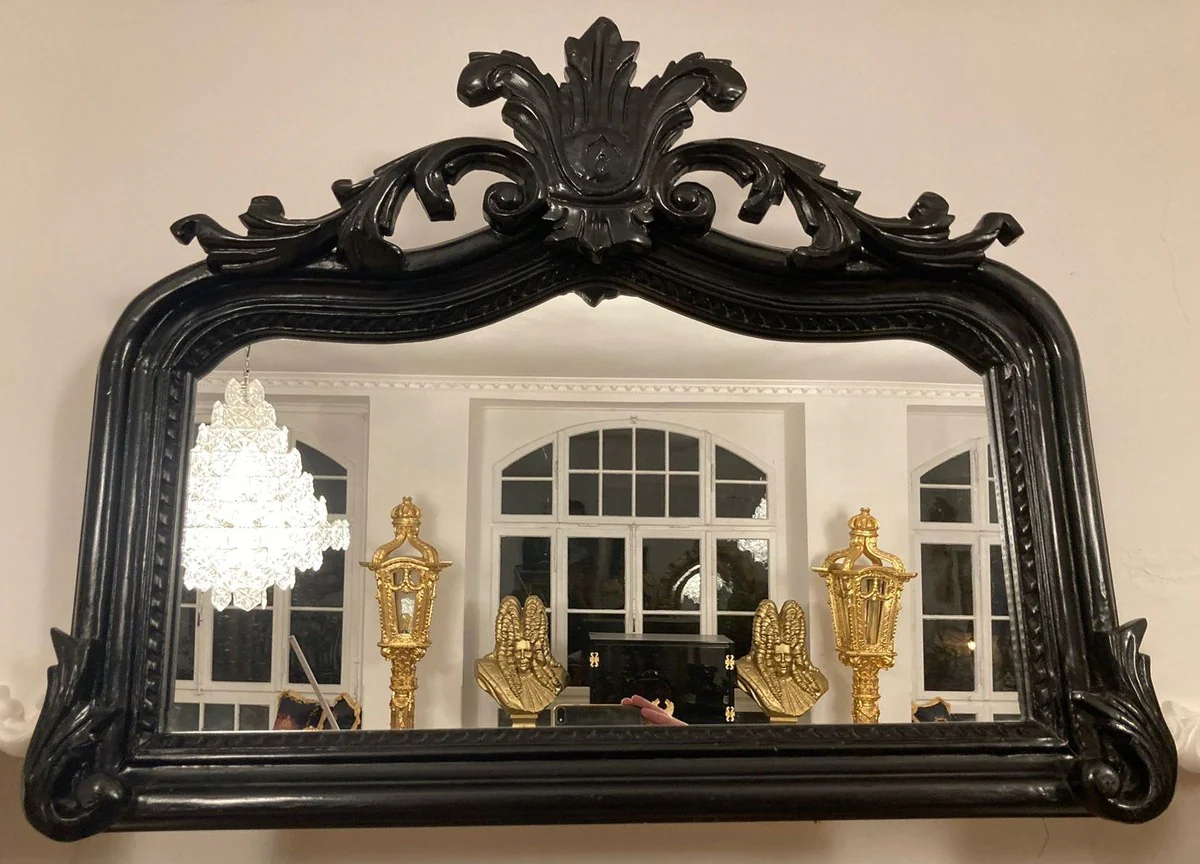 Casa Padrino espejo barroco negro - Magn¨ªfico espejo de pared con decoraciones elegantes - Espejo de guardarropa barroco hecho a mano - Espejo de pared de estilo barroco - Muebles barrocos