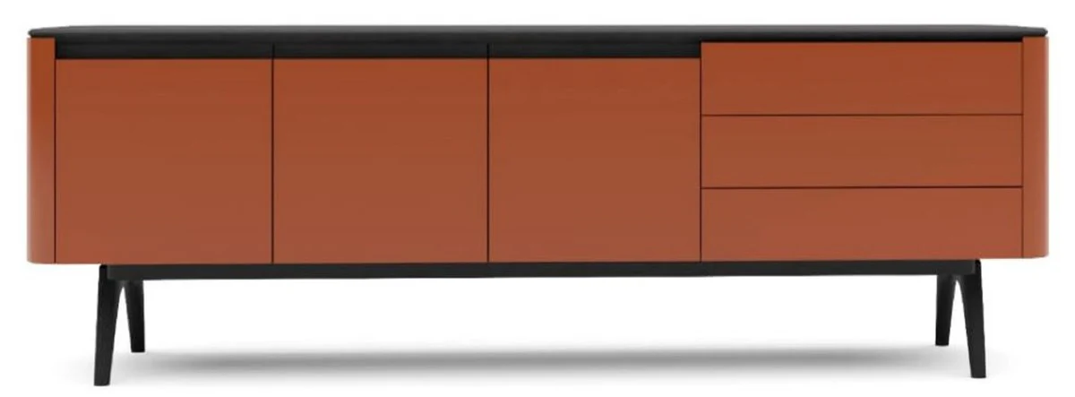 Casa Padrino aparador de lujo anaranjado marr¨®n / negro 220 x 48 x A. 80 cm - Armario de la sala de estar moderno de madera maciza - Muebles de sal¨®n de lujo