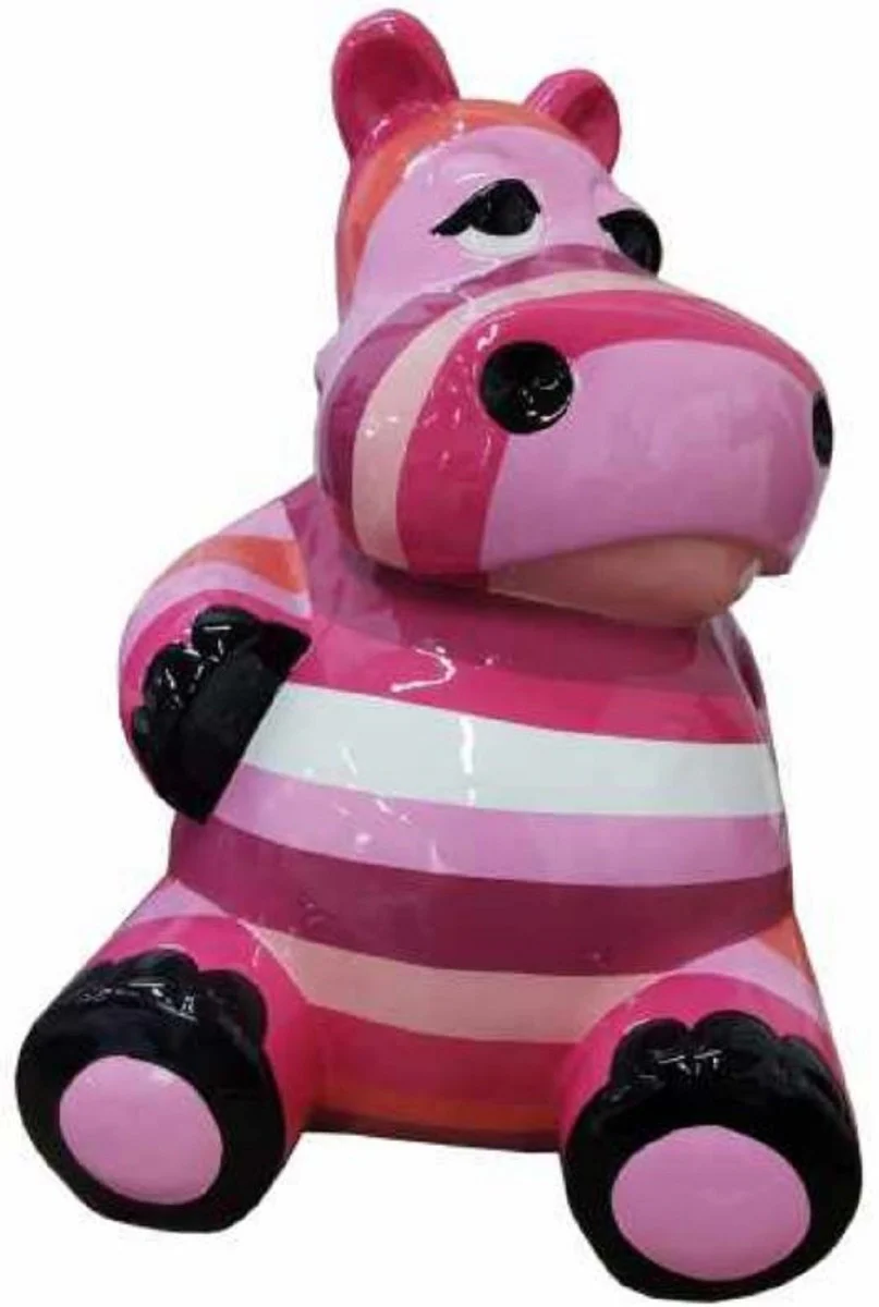 Casa Padrino escultura de diseño hipopótamo sentado rosa / multicolor A. 48 cm - Figura decorativa resistente a la intemperie - Decoración salón - Decoración jardín - Decoración terraza