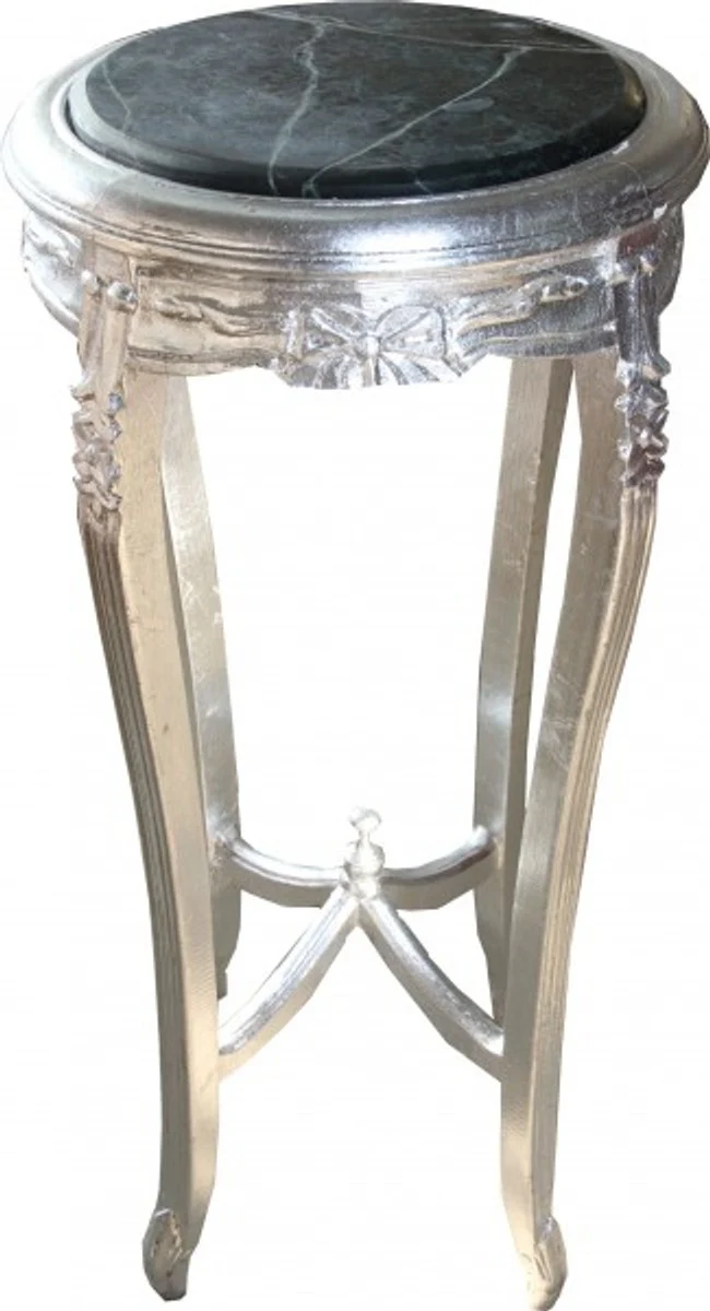 Casa Padrino Baroque side table with marble top round silver 91 x 46 cm Antique style - telephone flower table