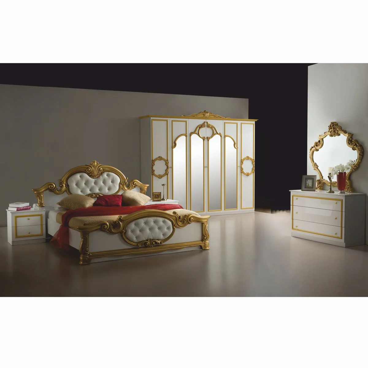 Casa Padrino armario de dormitorio barroco de lujo blanco / oro 261 cm - Muebles de dormitorio barrocos