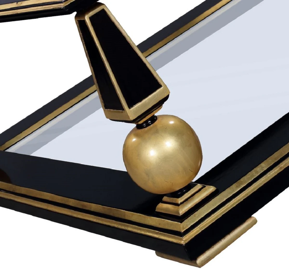 Casa Padrino mesa de centro Art Deco de lujo negro / oro 113 x 113 x A. 47 cm - Magn¨ªfica mesa de sal¨®n de madera maciza con tapas de vidrio - Muebles de Sal¨®n Art Deco
