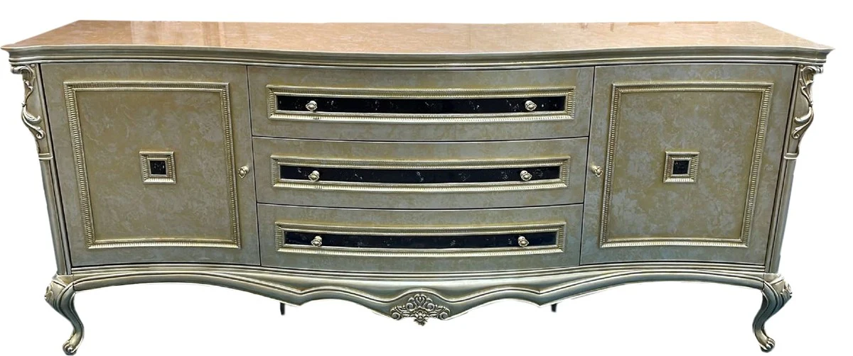 Casa Padrino aparador barroco de lujo oro / plata / negro - Magnífico armario de madera maciza con 2 puertas y 3 cajones - Muebles de lujo en estilo barroco - Muebles barrocos - Interiores barrocos