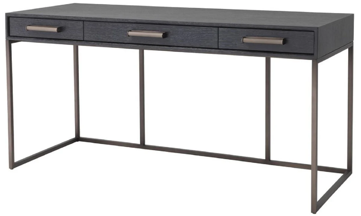 Casa Padrino escritorio de lujo con 3 cajones gris antracita / bronce 150 x 60 x A. 75 cm - Mesa de Oficina - Mesa de Computadora - Muebles de Oficina de Lujo