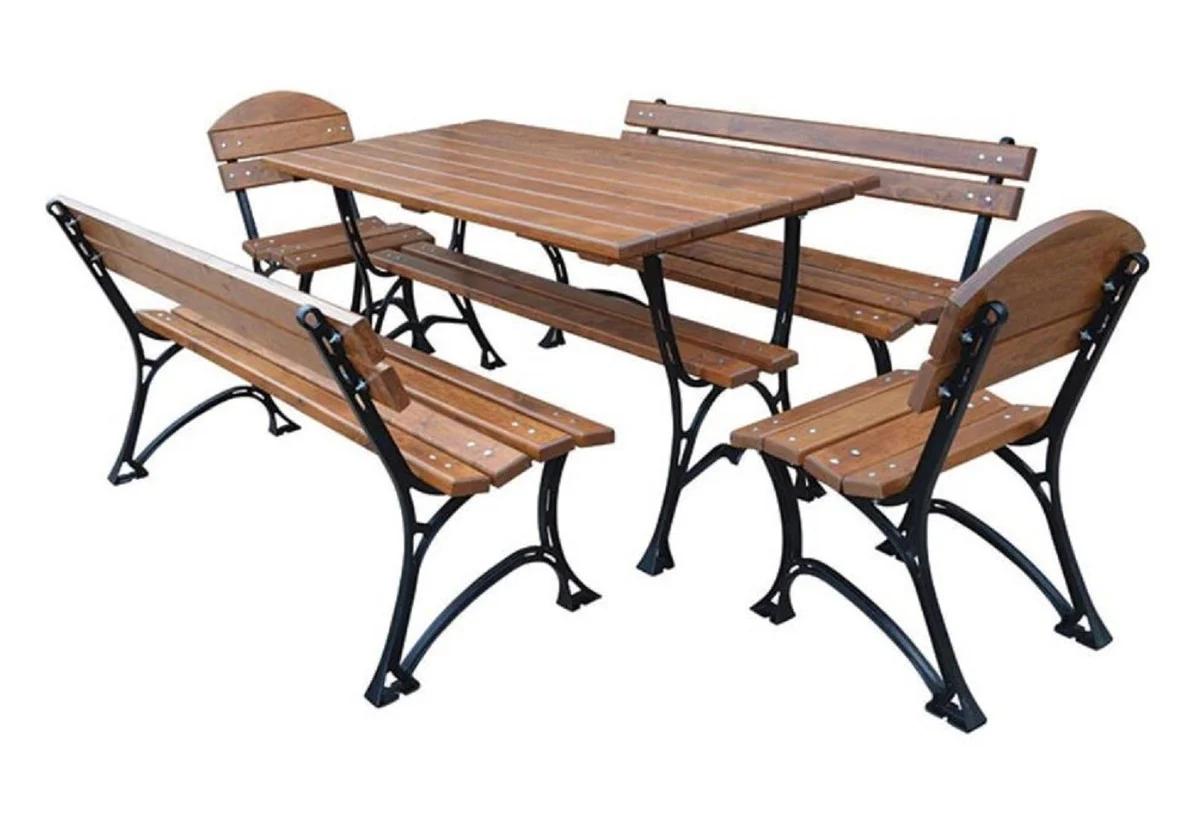 Casa Padrino conjunto de muebles de jardín Art Nouveau marrón / negro - 1 Mesa y 2 Bancos y 2 Sillas - Mobiliario de Catering y Jardín