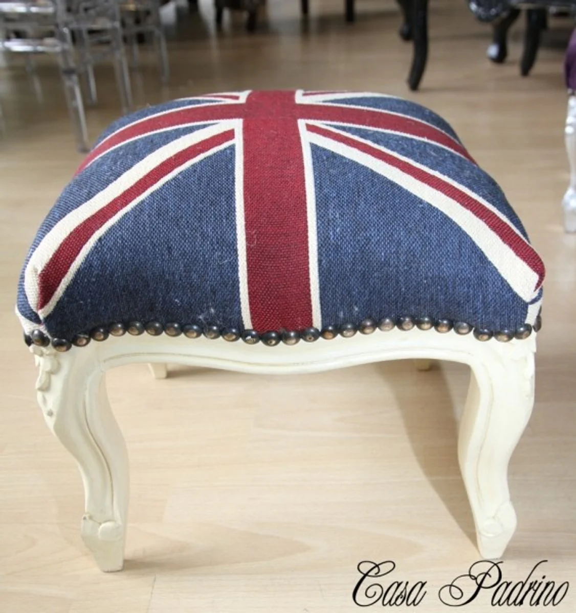 Casa Padrino barroco estrado Uni¨®n Jack / Crema - heces bandera Ingl¨¦s antiguo estilo de Inglaterra
