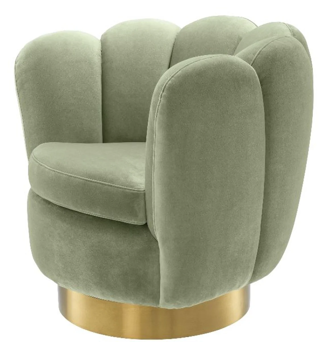 Casa Padrino sill¨®n giratoria de lujo verde pistacho / lat¨®n 90 x 80 x H. 80 cm - Sill¨®n de Terciopelo para Sal¨®n - Muebles de Lujo