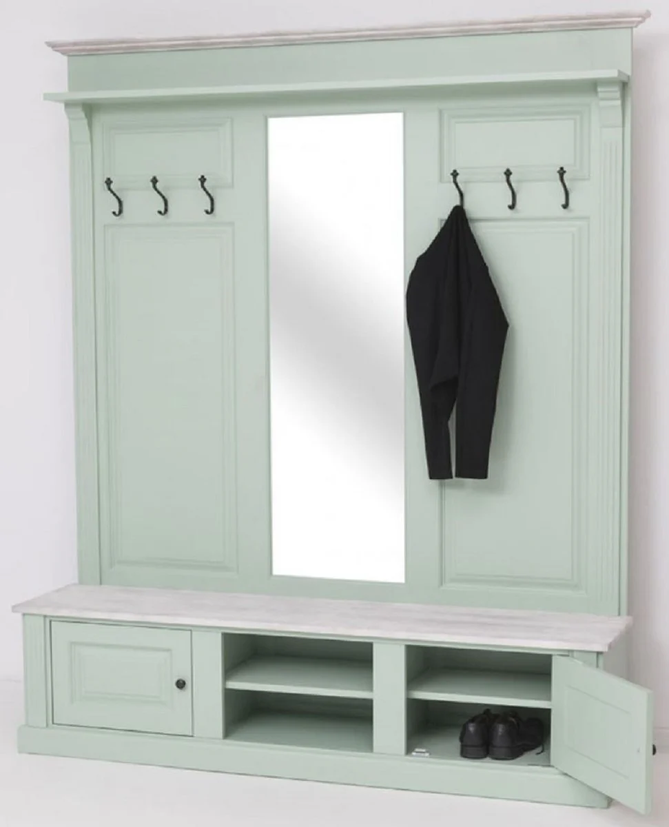 Casa Padrino armario de estilo campestre verde menta / gris 180 x 41 x A. 210 cm - Armario de madera maciza con espejo - Mueble armario de madera maciza - Mueble armario de estilo campestre