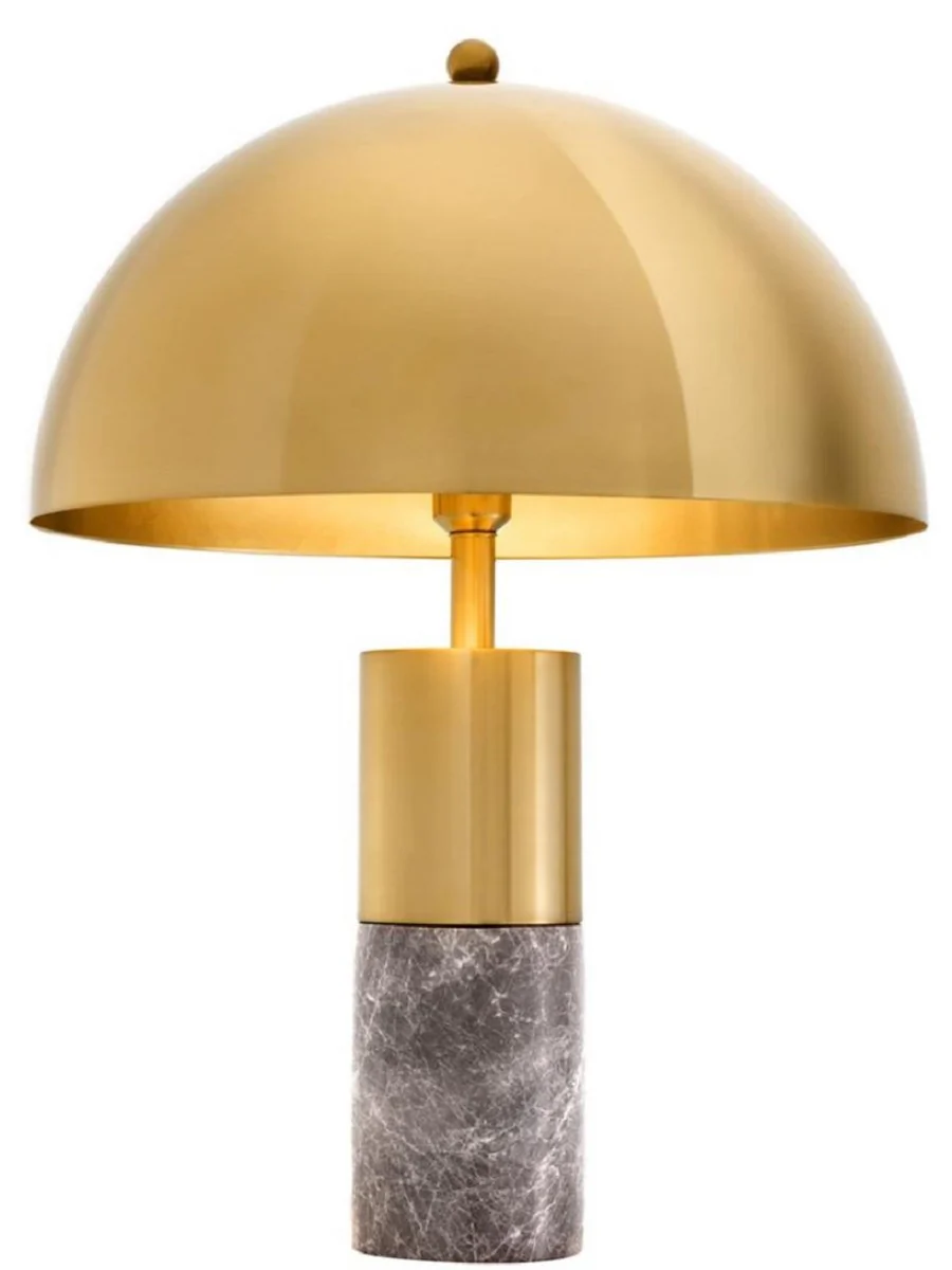 Casa Padrino lámpara de mesa de lujo latón / gris Ø 50 x H. 70 cm - Lámpara de Mesa con Pantalla de Metal Redonda