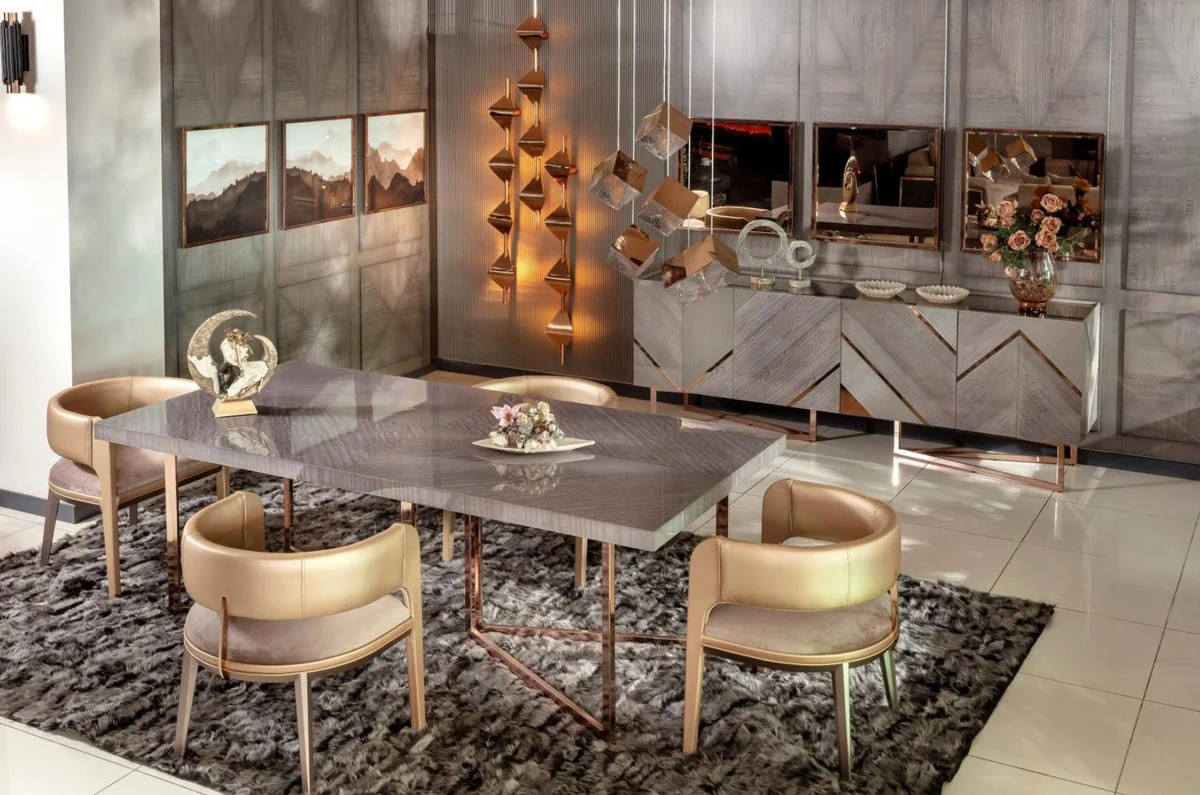 Casa Padrino mesa de comedor de lujo gris / cobre 210 x 100 x A. 75 cm - Mesa de cocina rectangular con tapa de madera maciza y patas de metal - Muebles de comedor - Muebles de lujo