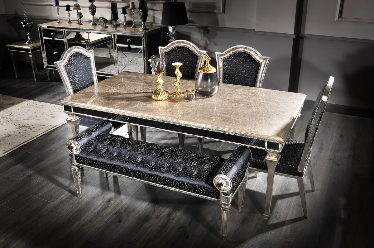 Casa Padrino conjunto de sillas de comedor barroco de lujo negro / plata antigua 55 x 58 x A. 115 cm - Conjunto de sillas de cocina noble de 6 - Muebles de comedor en estilo barroco