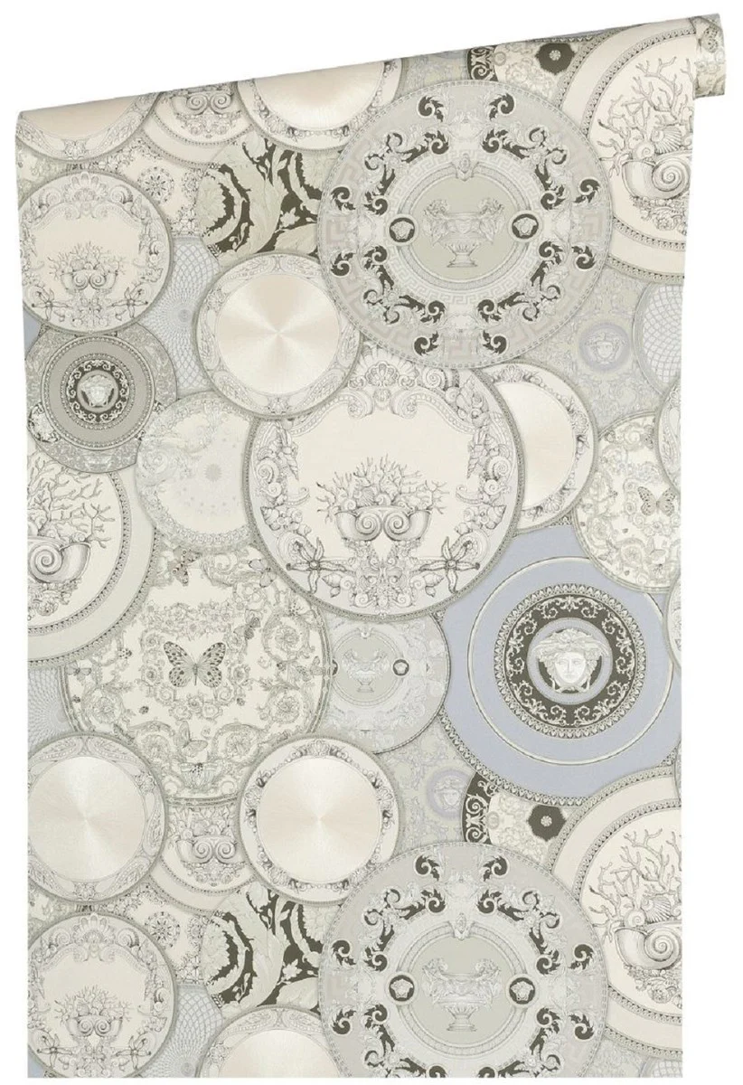 Papel pintado no tejido barroco diseñador Versace 349013 Les Etoiles de la Mer 2 gris / plata / blanco - Papel Tapiz de Diseño - Alta Calidad
